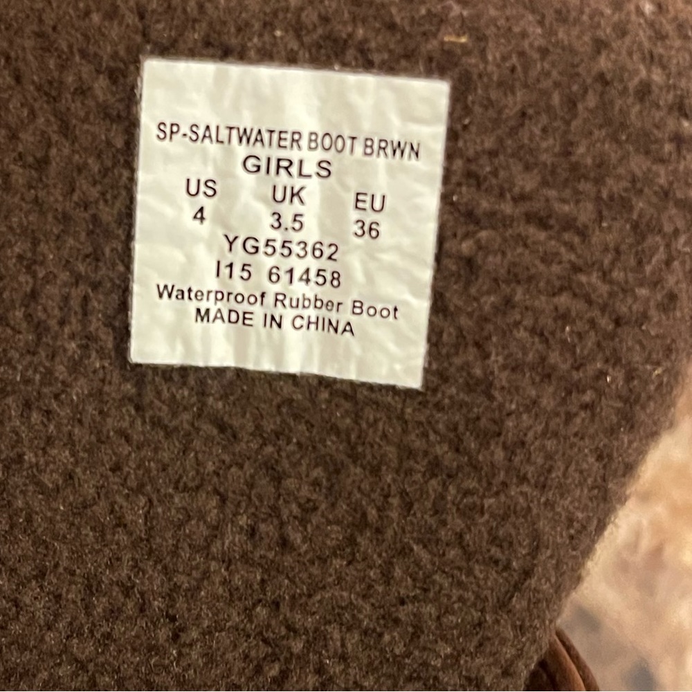 Girl's Big Kid Size 4 SPERRY Saltwater Duck Boots Brown - NIB - Missing One Lace - Picture 4 of 6